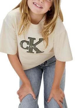 Maglietta Calvin Klein Towling Monologo Beige ragazza