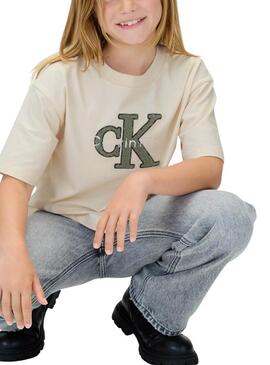 Maglietta Calvin Klein Towling Monologo Beige ragazza