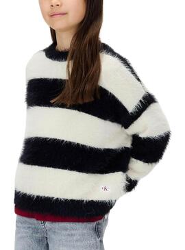 Maglia a righe bianche e nere Calvin Klein per bambina