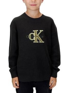 Maglia Calvin Klein Towelling Logo nera per bambino