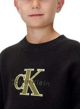 Maglia Calvin Klein Towelling Logo nera per bambino