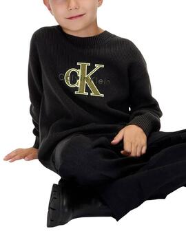 Maglia Calvin Klein Towelling Logo nera per bambino