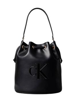 Borsa Calvin Klein Jeans Bucket monogram nera per donna