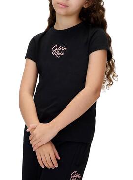 Maglietta Calvin Klein con logo Script nera per bambina.