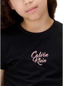Maglietta Calvin Klein con logo Script nera per bambina.