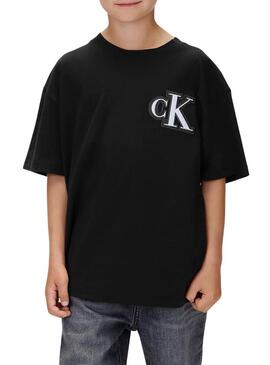 Maglietta Calvin Klein Festive logo nera per bambino