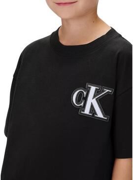 Maglietta Calvin Klein Festive logo nera per bambino
