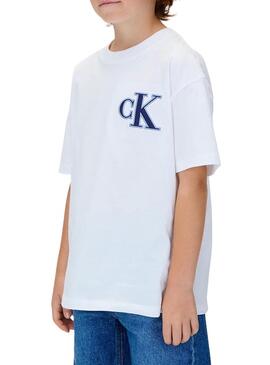 Maglietta Calvin Klein con logo festivo bianco per bambino