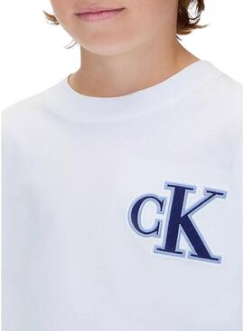 Maglietta Calvin Klein con logo festivo bianco per bambino