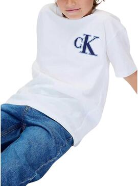 Maglietta Calvin Klein con logo festivo bianco per bambino
