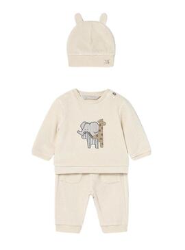 Tuta Mayoral 3 pezzi in velluto a coste beige per bambino.