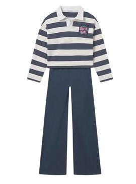 Set Mayoral pantaloni e polo a righe blu per bambina