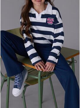 Set Mayoral pantaloni e polo a righe blu per bambina