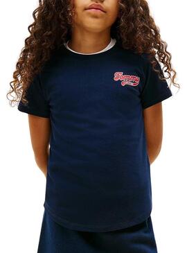 Maglietta Tommy Hilfiger Varsity slim blu navy per bambina