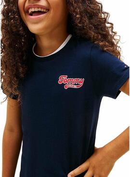 Maglietta Tommy Hilfiger Varsity slim blu navy per bambina