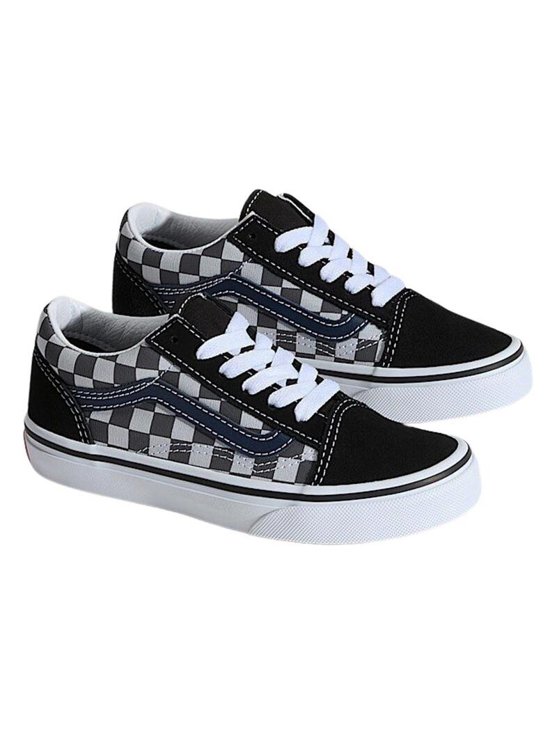 Scarpe Old Skool a quadri grigi per ragazzi e ragazze.