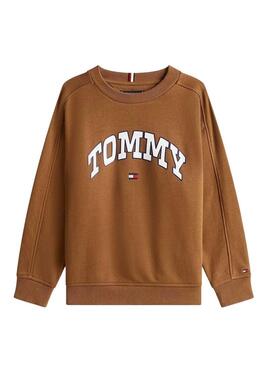 Felpa Tommy Hilfiger Varsity marrone per bambino.