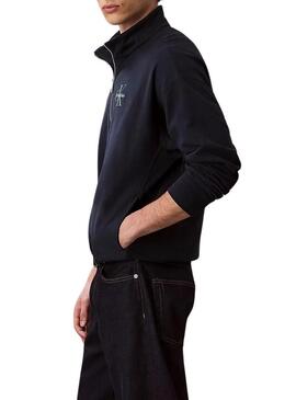 Felpa Calvin Klein Monologo con zip blu scuro per uomo