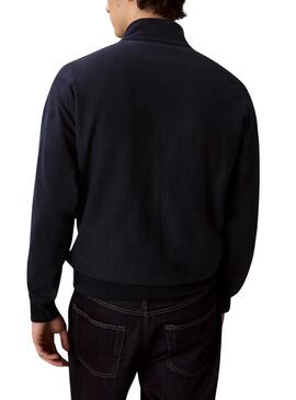Felpa Calvin Klein Monologo con zip blu scuro per uomo