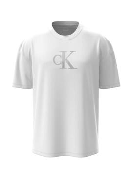 Maglietta Calvin Klein Jeans Center Monogram bianca per uomo