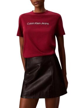Maglietta Calvin Klein Jeans Institutional logo granata per donna
