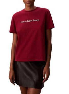 Maglietta Calvin Klein Jeans Institutional logo granata per donna