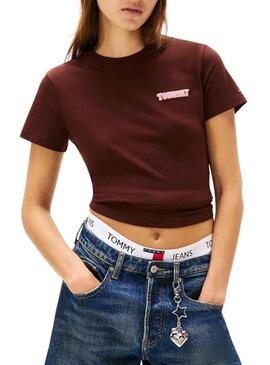 Maglietta Tommy Jeans Vintage marrone per donna
