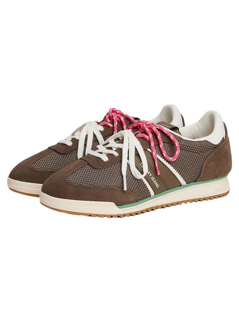 Scarpe Tommy Jeans marroni a doppio cordoncino per donna.