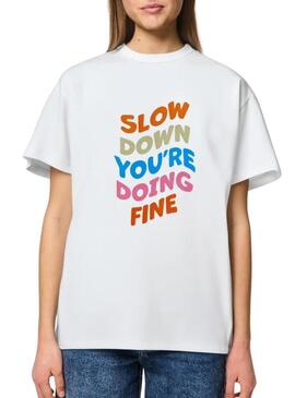 Maglietta Pieces Alfi Slow Down bianca per donna