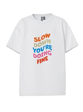 Maglietta Pieces Alfi Slow Down bianca per donna