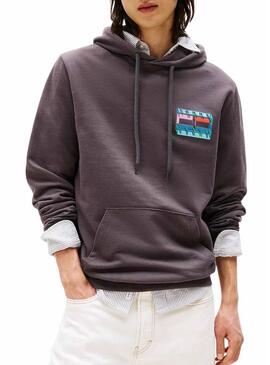 Felpa Tommy Jeans DNA Flag grigia per uomo