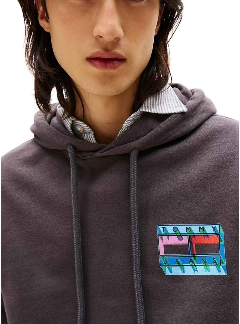 Felpa Tommy Jeans DNA Flag grigia per uomo