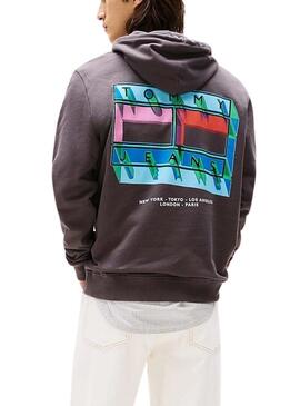 Felpa Tommy Jeans DNA Flag grigia per uomo