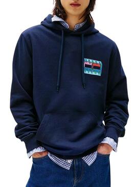 Felpa Tommy Jeans DNA Flag blu navy per uomo