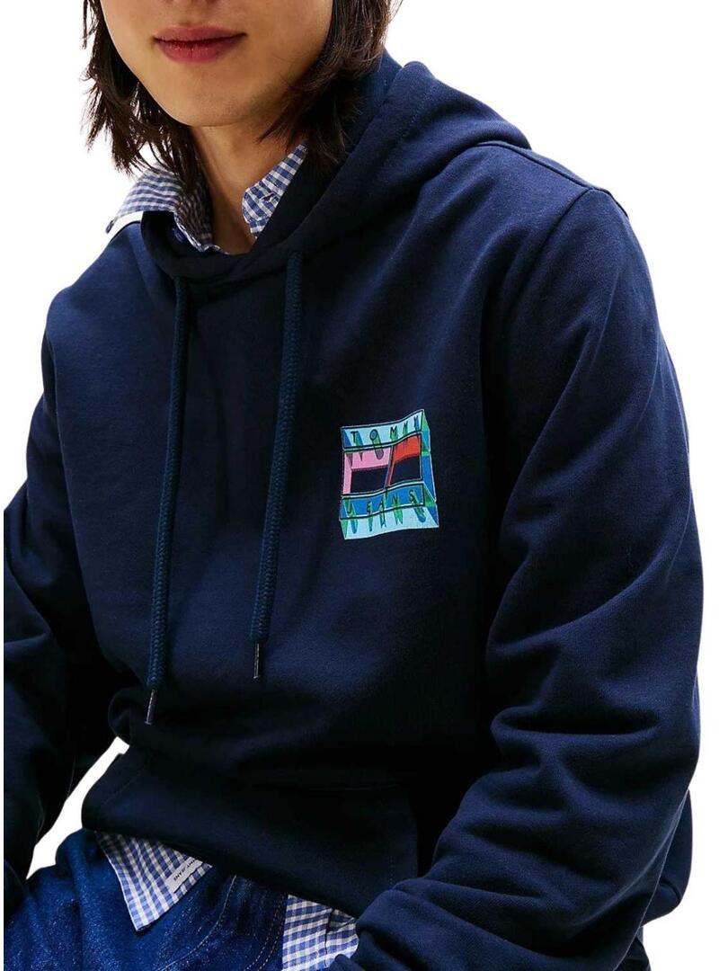 Felpa Tommy Jeans DNA Flag blu navy per uomo