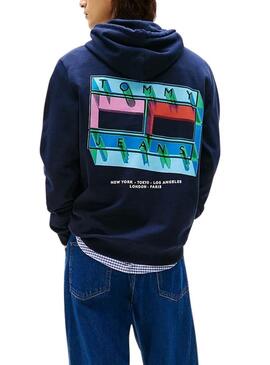 Felpa Tommy Jeans DNA Flag blu navy per uomo