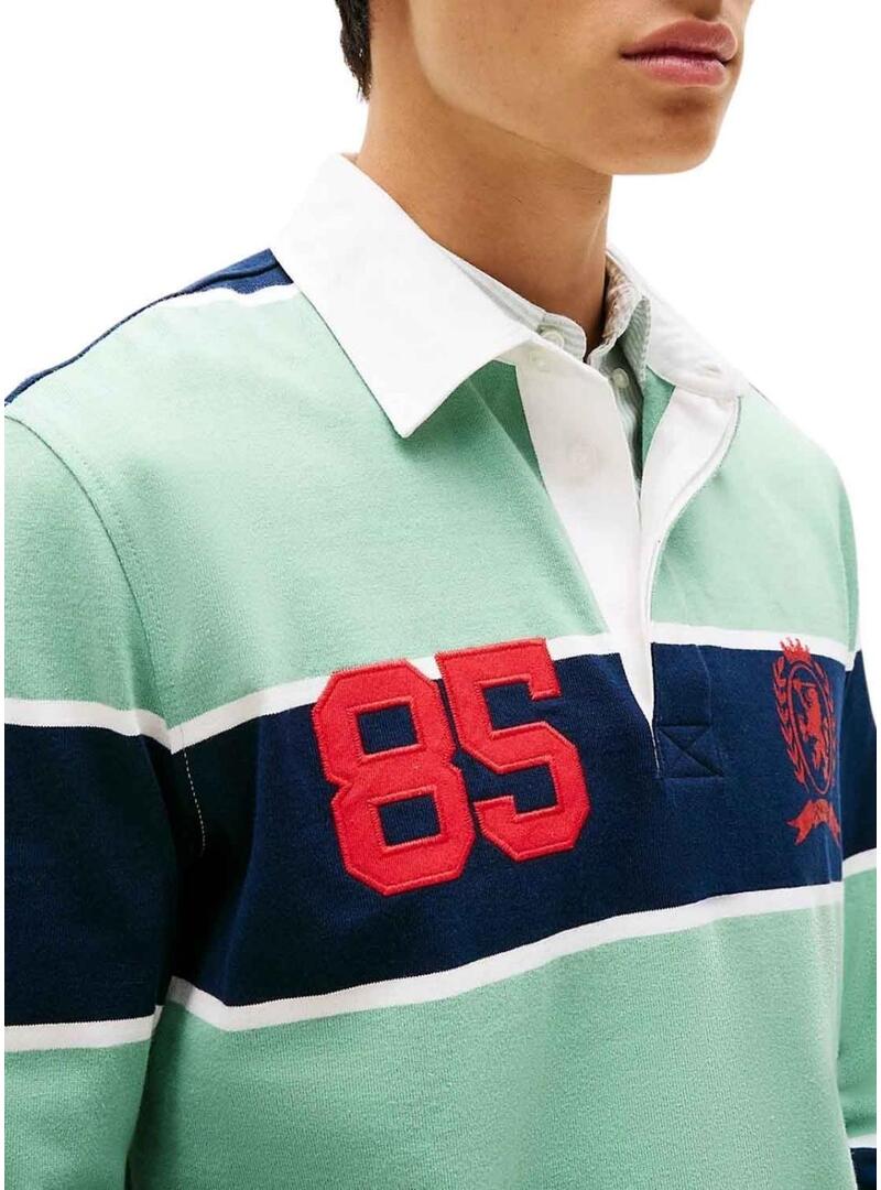 Polo Tommy Jeans rugby a righe rilassato turchese per uomo.