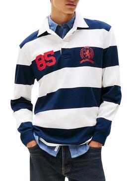 Maglia a righe relaxed blu Tommy Jeans rugby per uomo.
