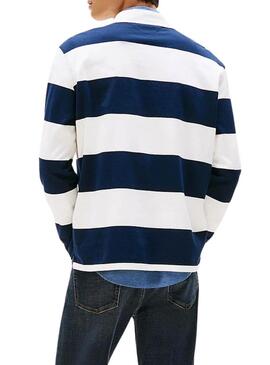Maglia a righe relaxed blu Tommy Jeans rugby per uomo.