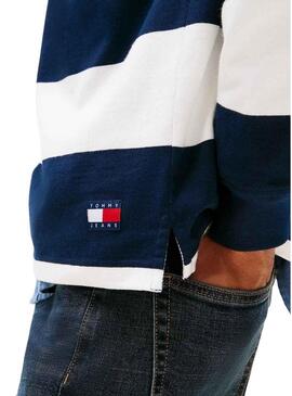 Maglia a righe relaxed blu Tommy Jeans rugby per uomo.