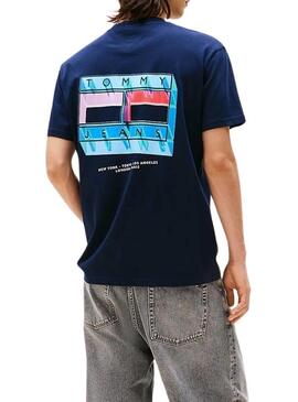 Maglietta Tommy Jeans DNA Flag blu marino per uomo