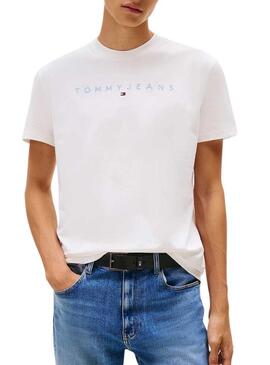 Maglietta Tommy Jeans Linear Logo bianca per uomo