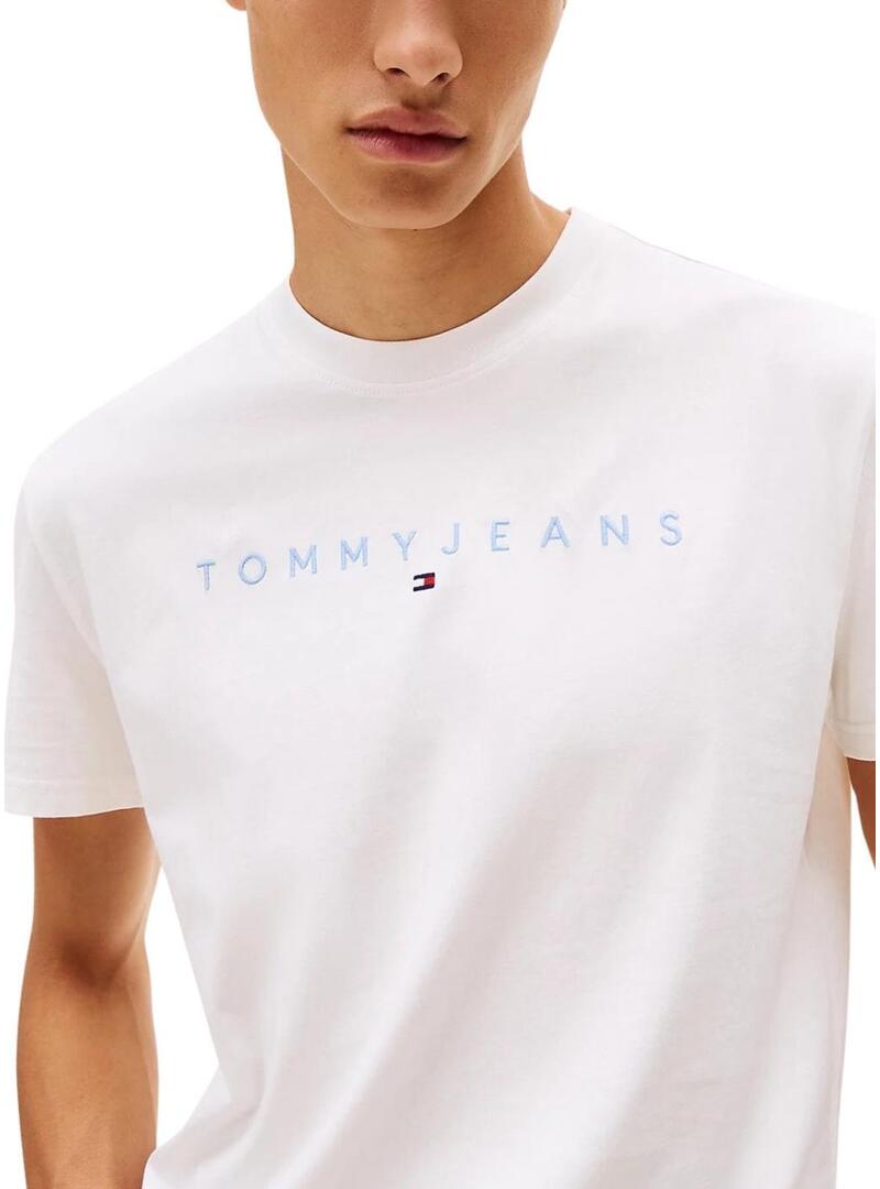 Maglietta Tommy Jeans Linear Logo bianca per uomo