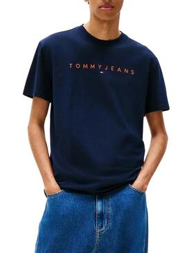 Maglietta Tommy Jeans Linear Logo blu marino per uomo
