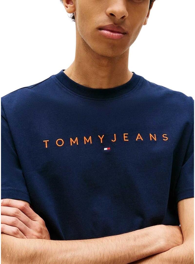 Maglietta Tommy Jeans Linear Logo blu marino per uomo