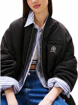 Bomber Tommy Jeans Longline nero per donna