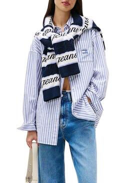 Camicia Tommy Jeans Badge Stripe blu per donna