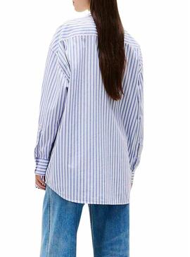 Camicia Tommy Jeans Badge Stripe blu per donna