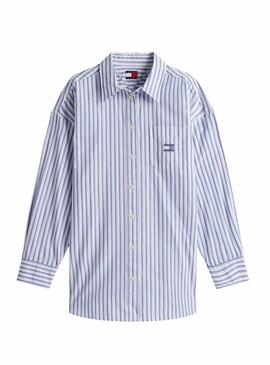 Camicia Tommy Jeans Badge Stripe blu per donna