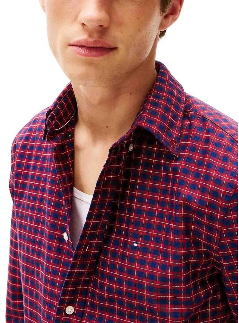 Camicia Tommy Hilfiger Check rossa e blu scuro per uomo